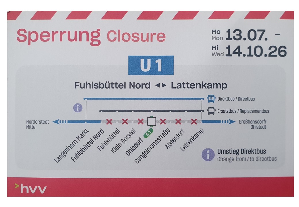 Sperrung U1 Sengelmannstraße